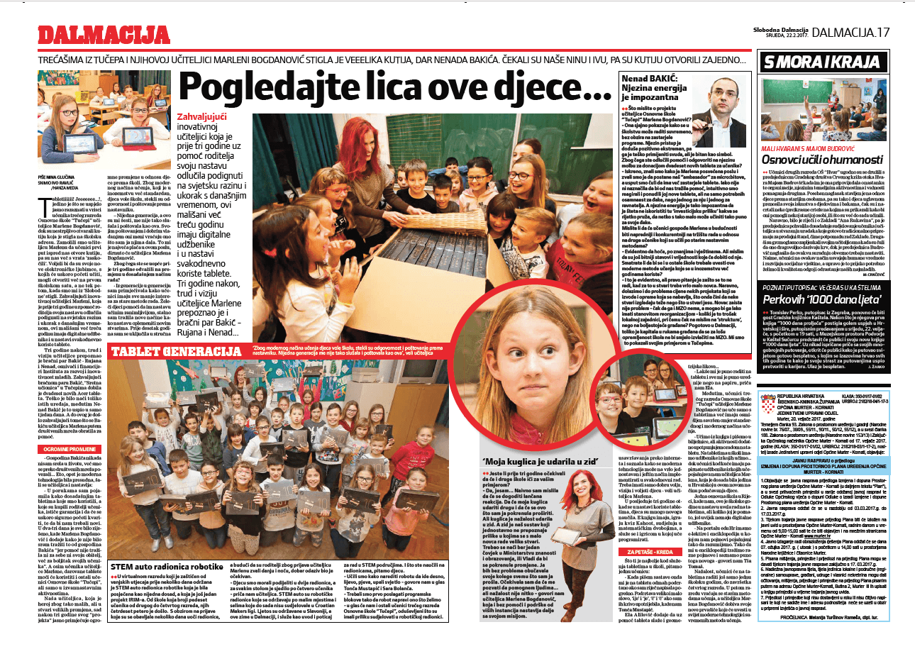 Trećašima iz Tučepa i njihovoj učiteljici Marleni Bogdanović stigla je veeelika kutija,...